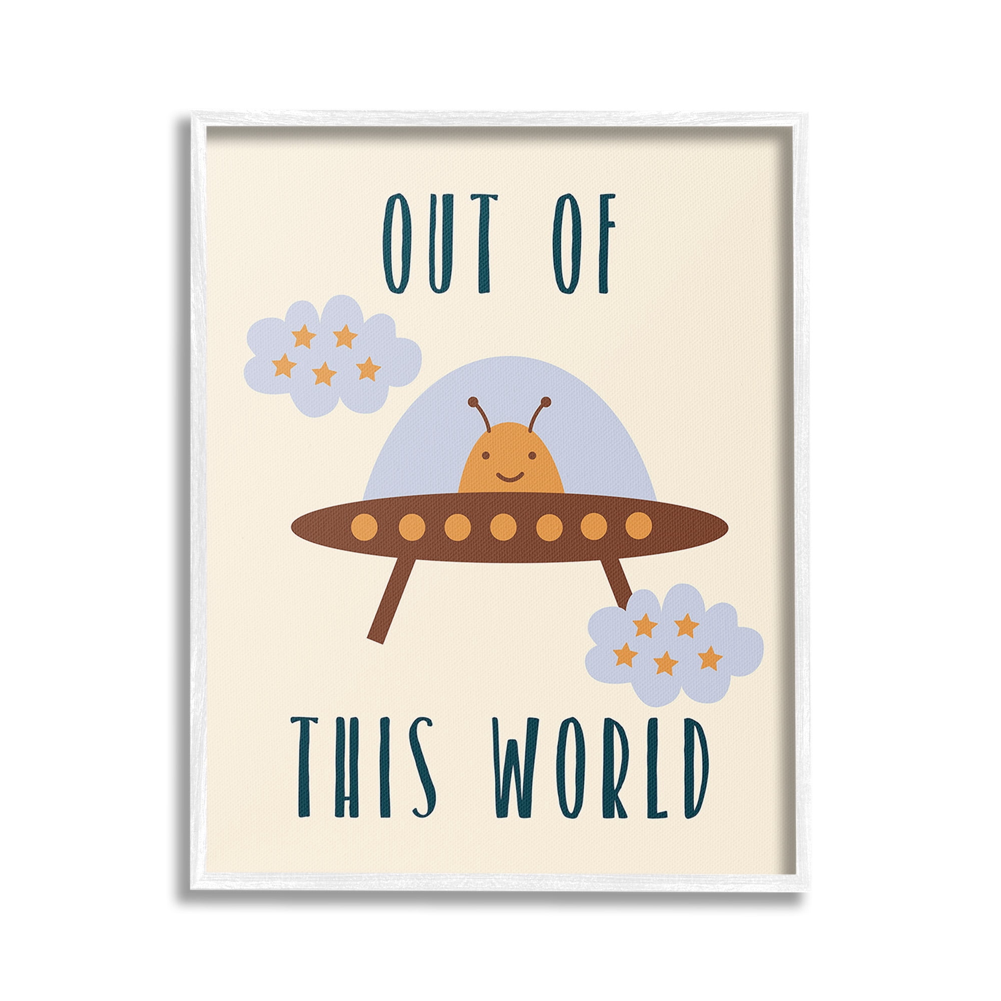 Stupell Industries Alien Spaceship Phrase Fairy Tales & Fantasy Painting White Framed Art Print Wall Art, 16 x 20