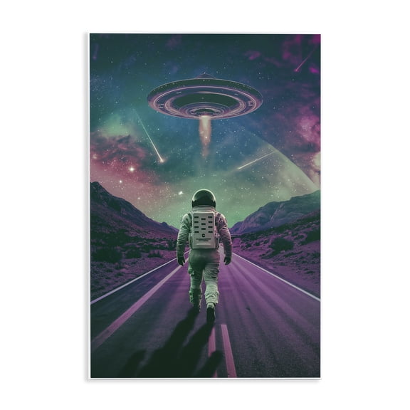Stupell Industries Alien Spaceship over Astronaut Fantasy & Sci-Fi Painting Unframed Art Print Wall Art, 10 x 15