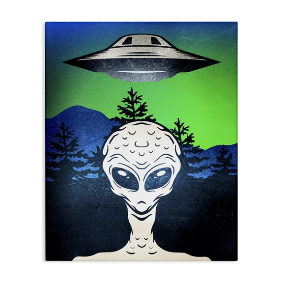 Stupell Industries Alien and UFO Scene Fantasy & Sci-Fi Painting Wrapped Canvas Canvas Art Print Wall Art, 16 x 20