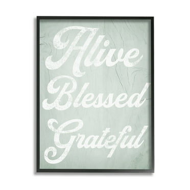 Stupell Industries Alive Blessed Grateful Vintage Tree Pattern Phrase Graphic Art Black Framed Art Print Wall Art, Design by Daphne Polselli