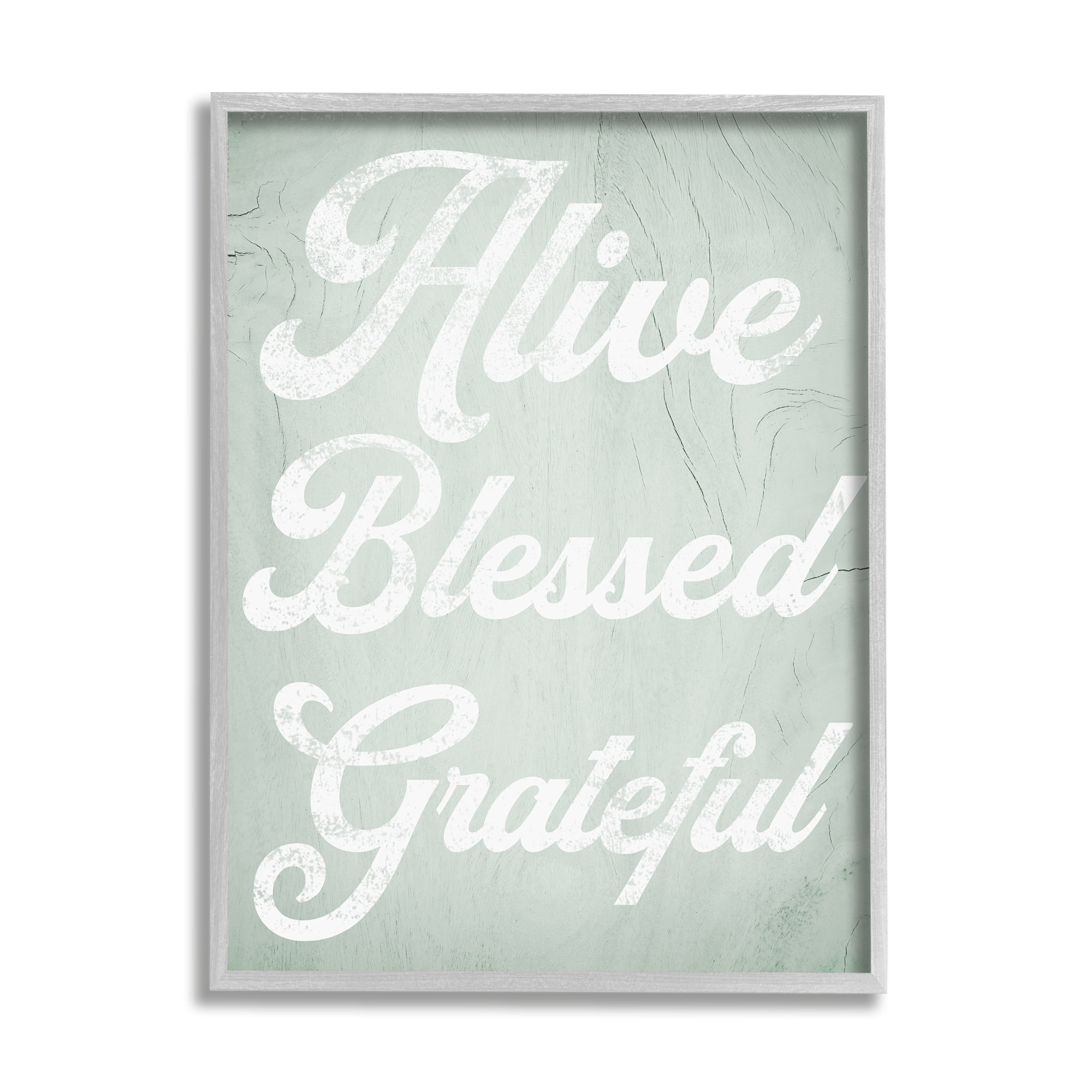 Stupell Industries Alive Blessed Grateful Vintage Tree Pattern Phrase Graphic Art Gray Framed Art Print Wall Art, Design by Daphne Polselli