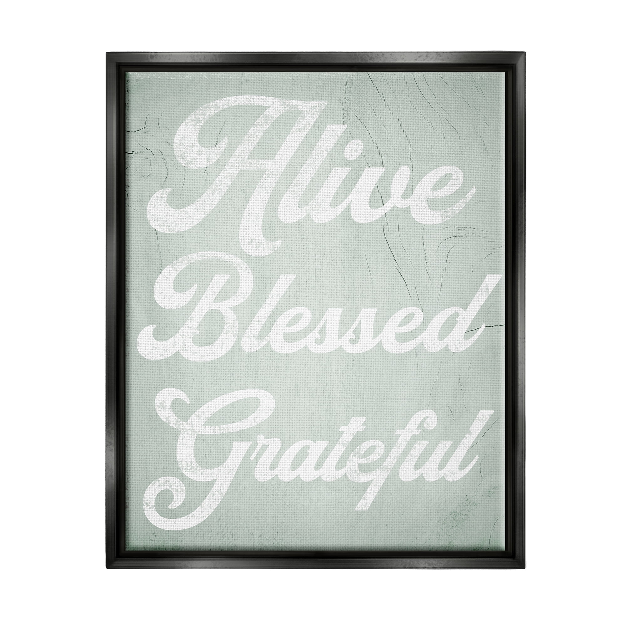 Stupell Industries Alive Blessed Grateful Vintage Tree Pattern Phrase Graphic Art Jet Black Floating Framed Canvas Print Wall Art, Design by Daphne Polselli