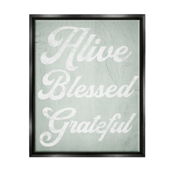 Stupell Industries Alive Blessed Grateful Vintage Tree Pattern Phrase Graphic Art Jet Black Floating Framed Canvas Print Wall Art, Design by Daphne Polselli