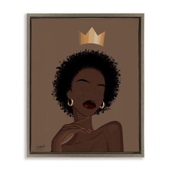 Stupell Industries Aliza with Crown Portrait Brown Framed Floater Canvas Wall Art design by Sierra Siler, 31 x 25