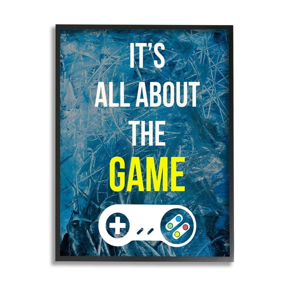 Stupell Industries All About The Game Vintage Controller Gamer Sign Graphic Art Black Framed Art Print Wall Art, Design by Annie Warren