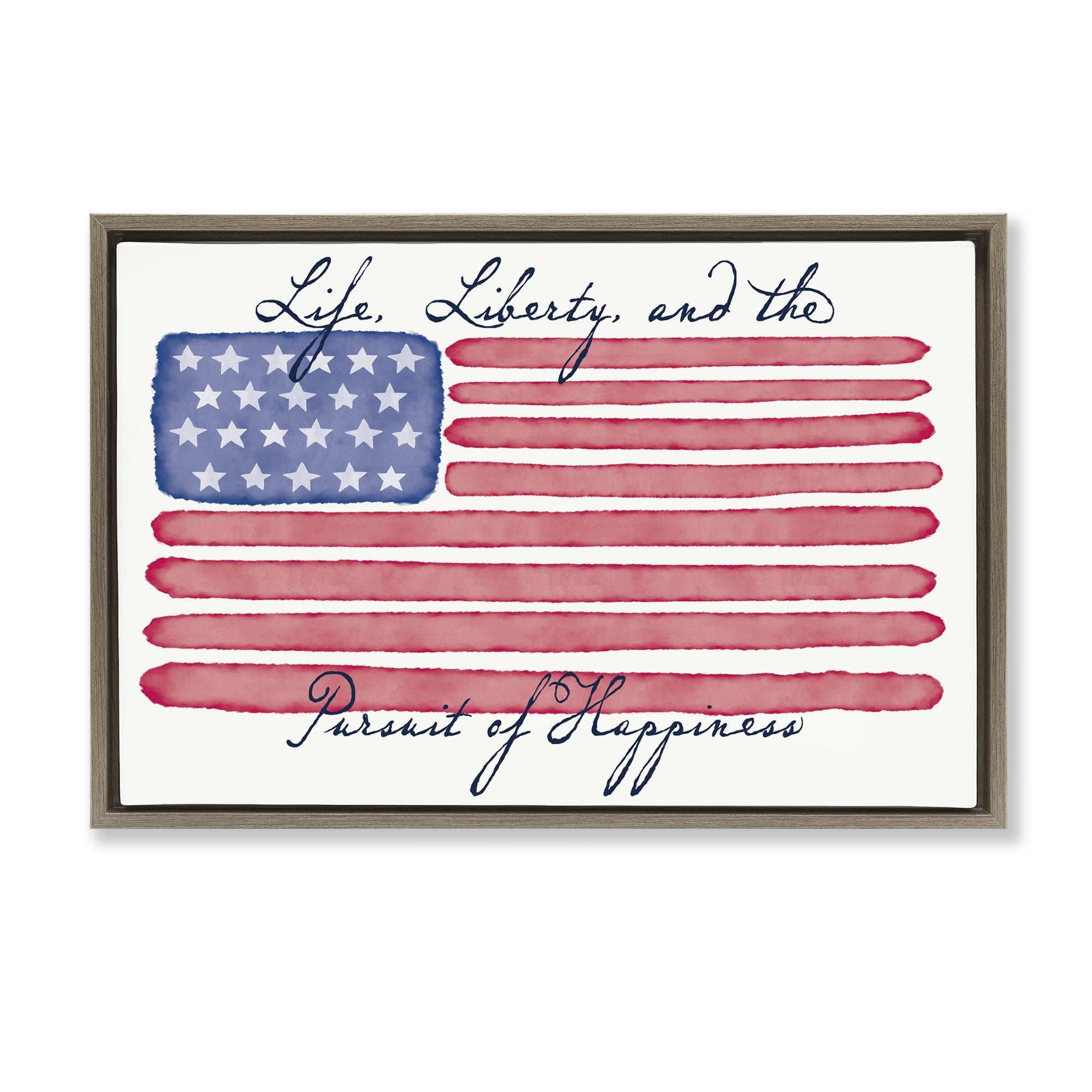 Stupell Industries All American Patriotic Phrase Patriotic Painting Brown Floater Framed Canvas Art Print Wall Art, 31 x 21