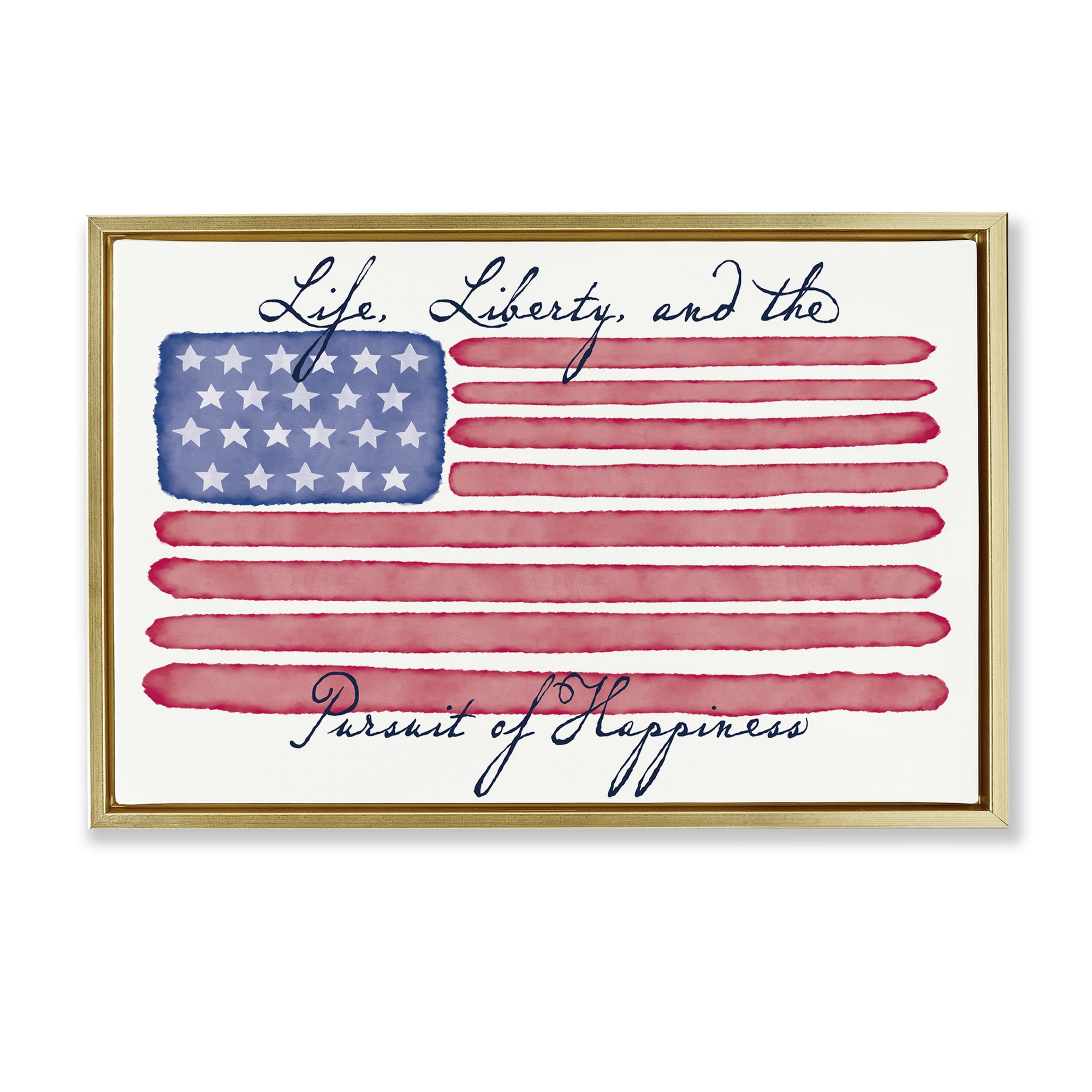 Stupell Industries All American Patriotic Phrase Patriotic Painting Gold Floater Framed Canvas Art Print Wall Art, 25 x 17
