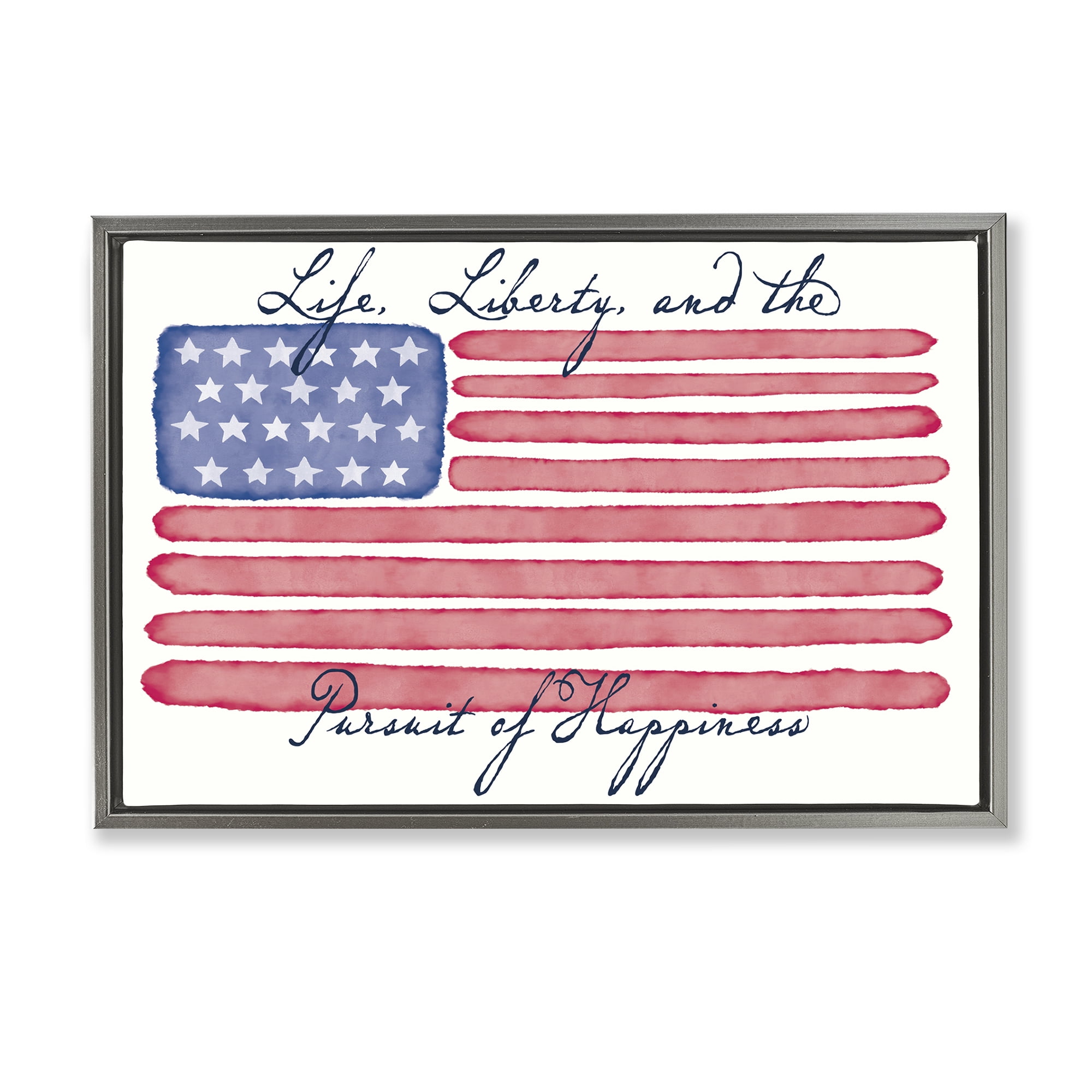 Stupell Industries All American Patriotic Phrase Patriotic Painting Gray Floater Framed Canvas Art Print Wall Art, 25 x 17