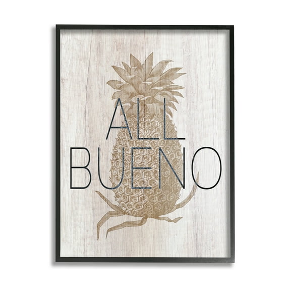 Stupell Industries All Bueno Phrase Vintage Pineapple Illustration Rustic Pattern Graphic Art Black Framed Art Print Wall Art, 16x20, by Daphne Polselli