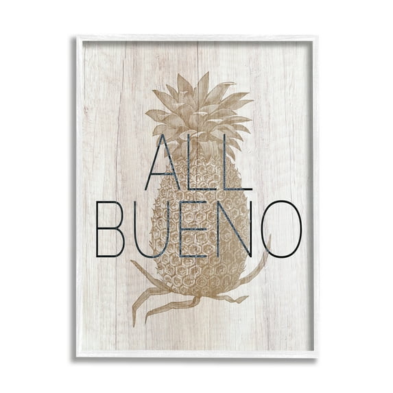 Stupell Industries All Bueno Phrase Vintage Pineapple Illustration Rustic Pattern Graphic Art White Framed Art Print Wall Art, 24x30, by Daphne Polselli
