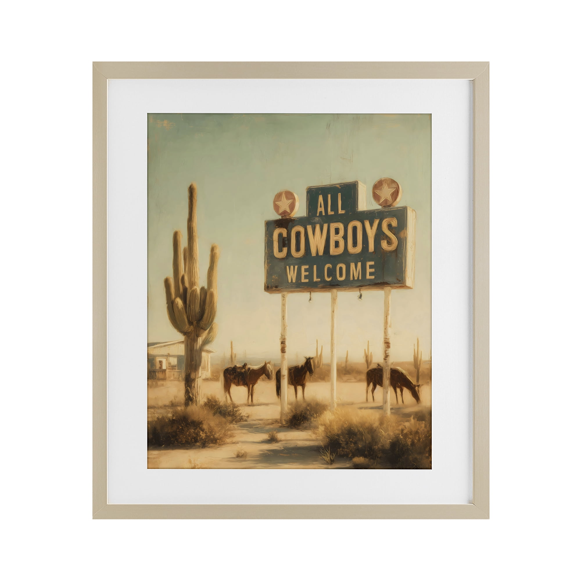 Stupell Industries All Cowboys Welcome Desert Birch Framed Print Under Glass, design by Arlington Prints