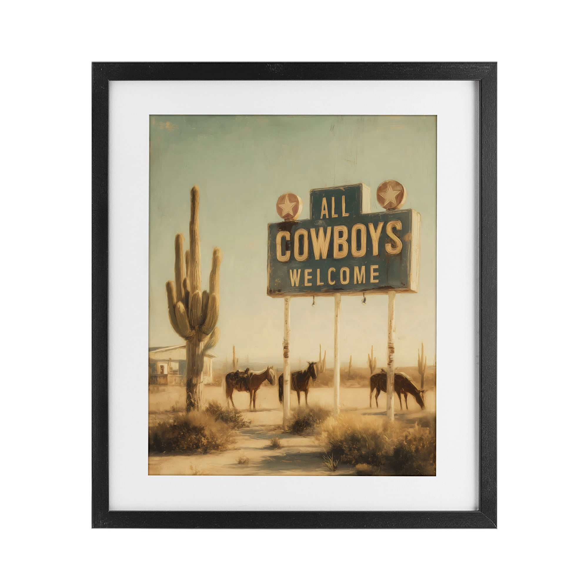 Stupell Industries All Cowboys Welcome Desert Black Framed Print Under Glass, design by Arlington Prints