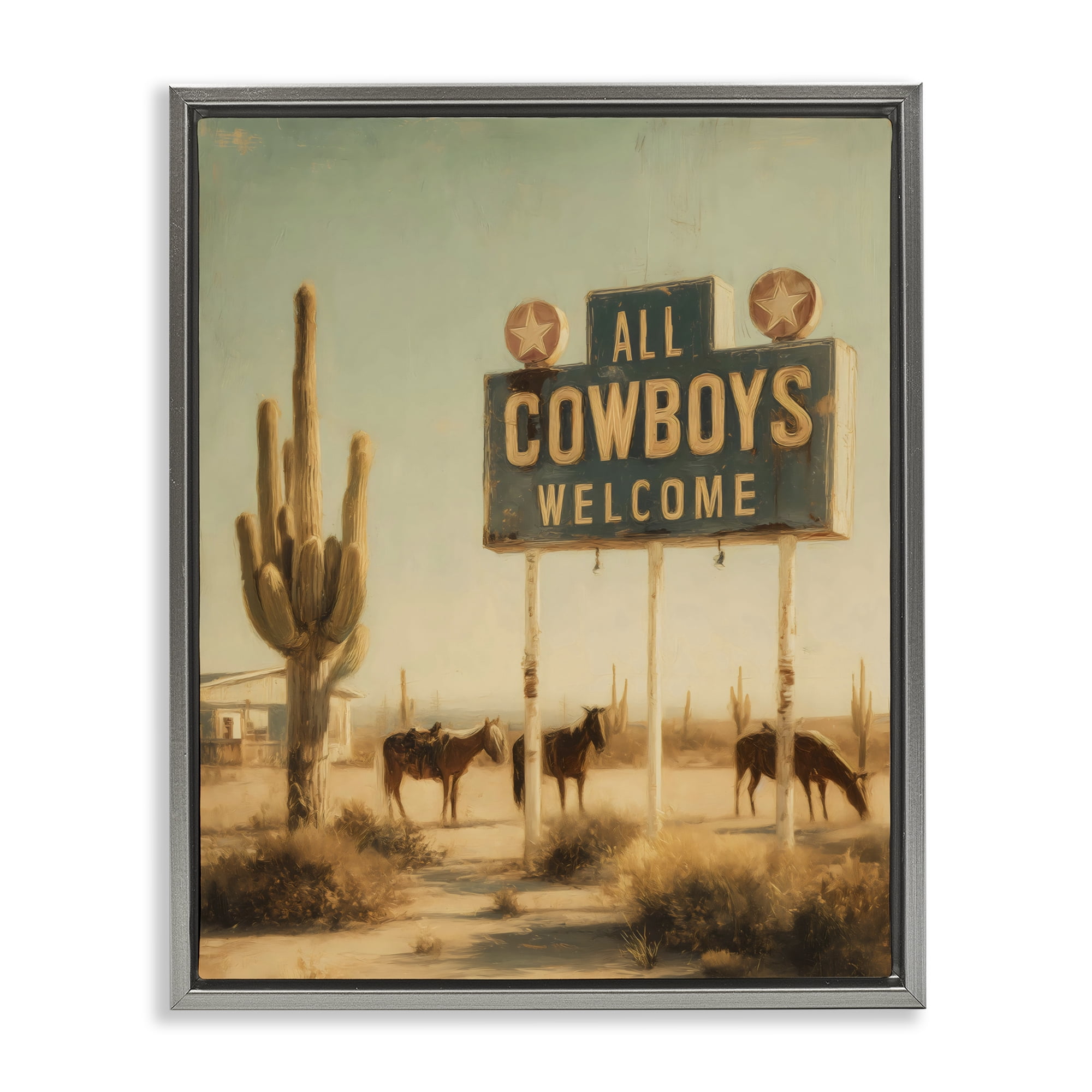 Stupell Industries All Cowboys Welcome Desert Gray Framed Floater Canvas Wall Art, design by Arlington Prints
