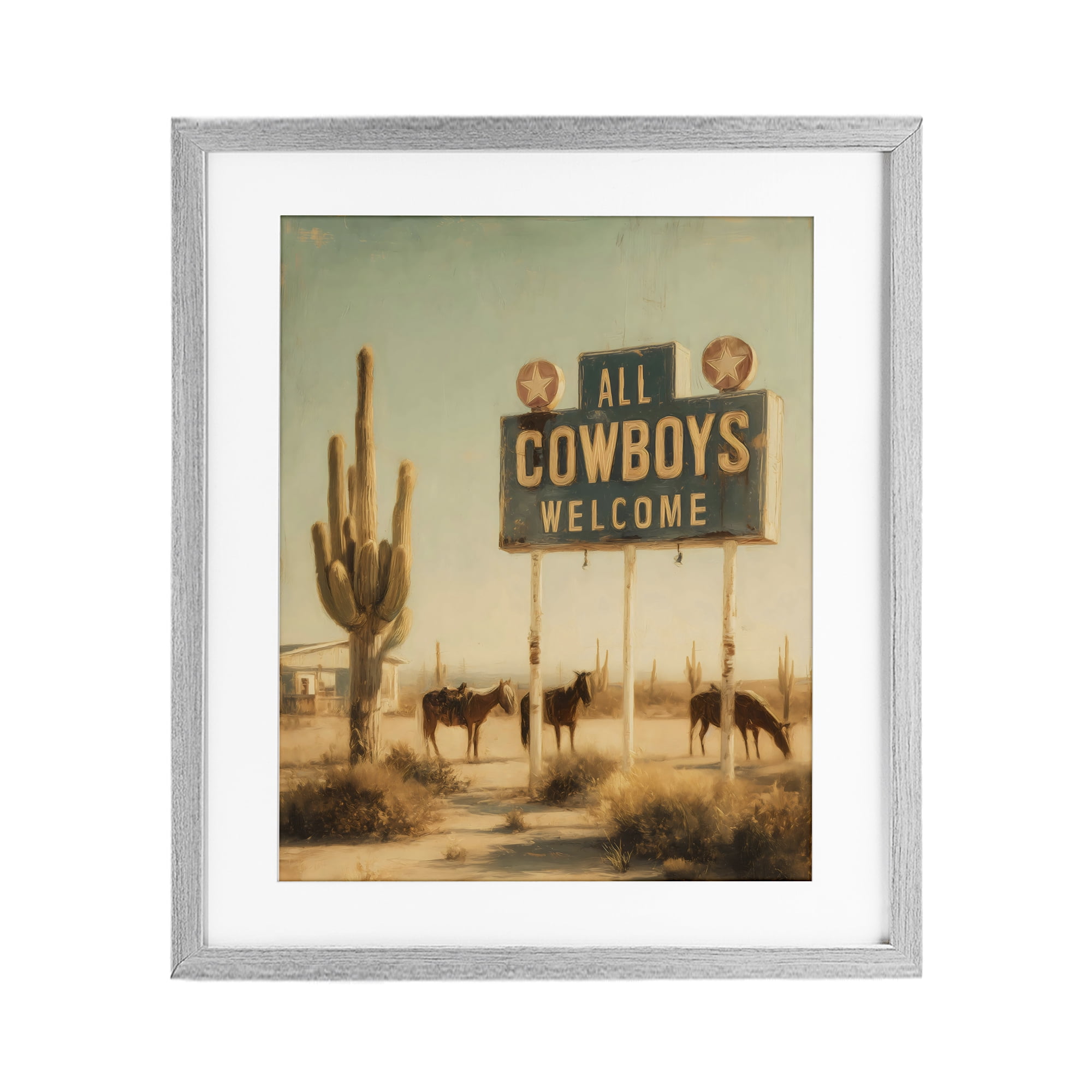Stupell Industries All Cowboys Welcome Desert Gray Framed Print Under Glass, design by Arlington Prints