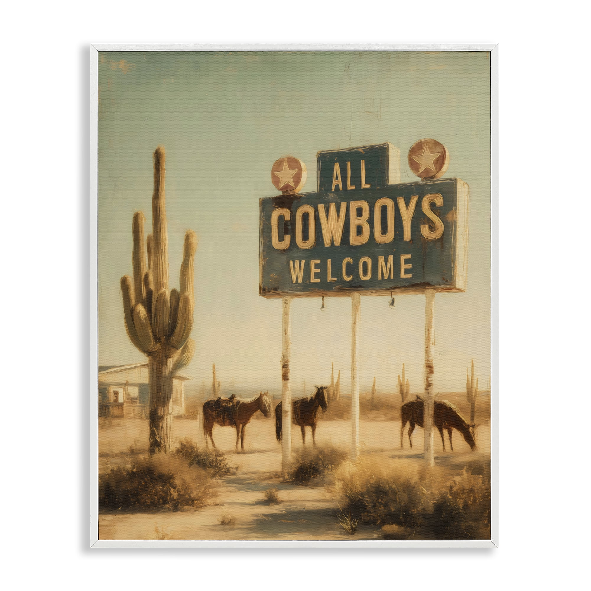Stupell Industries All Cowboys Welcome Desert White Framed Giclee Art, design by Arlington Prints