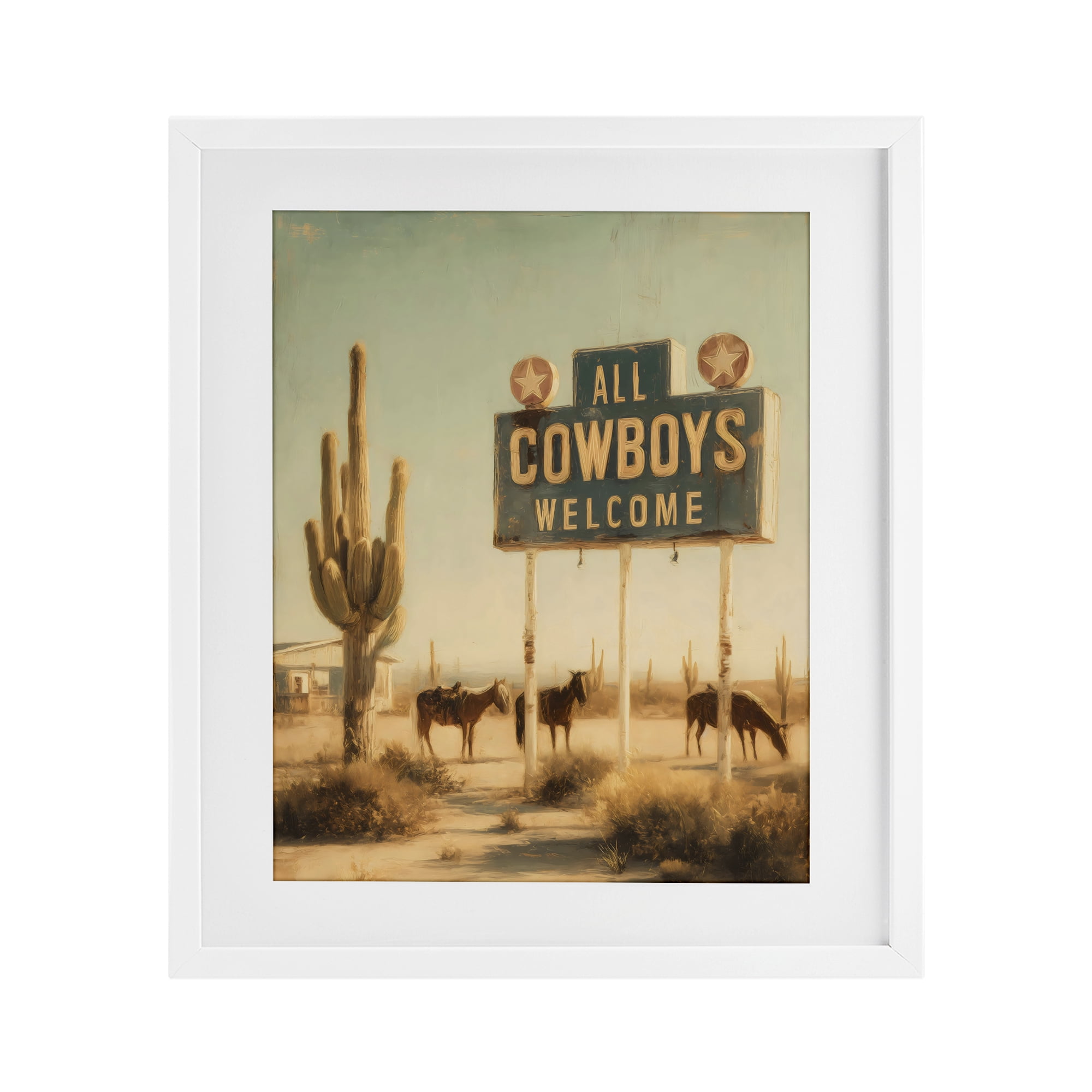 Stupell Industries All Cowboys Welcome Desert White Framed Print Under Glass, design by Arlington Prints