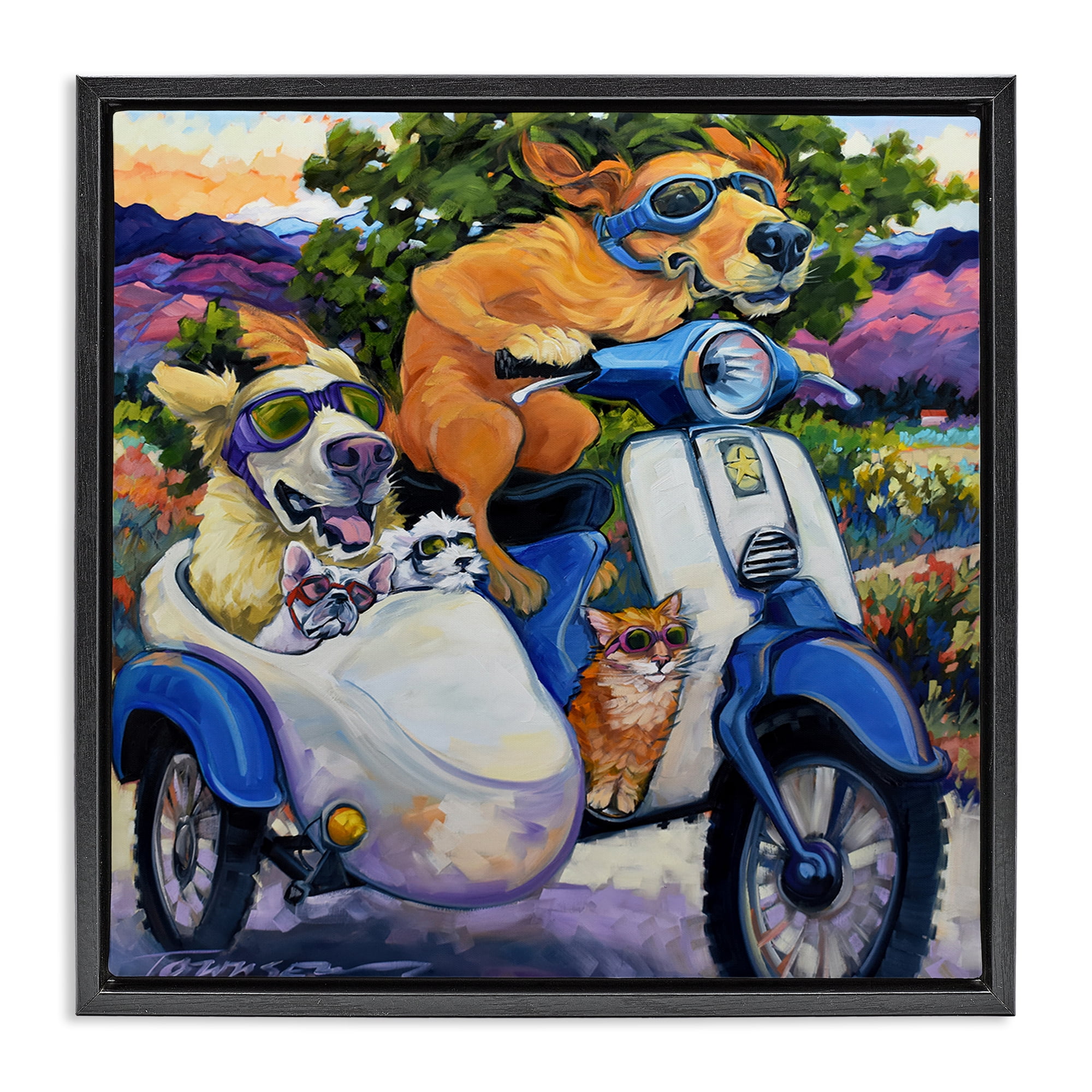 Stupell Industries All Doggled Up Sidecar Black Framed Floater Canvas Wall Art, design by CR Townsend