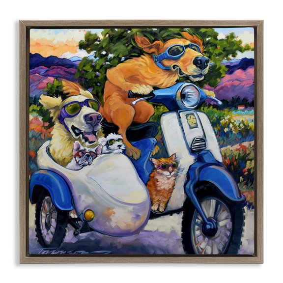 Stupell Industries All Doggled Up Sidecar Brown Framed Floater Canvas Wall Art, design by CR Townsend