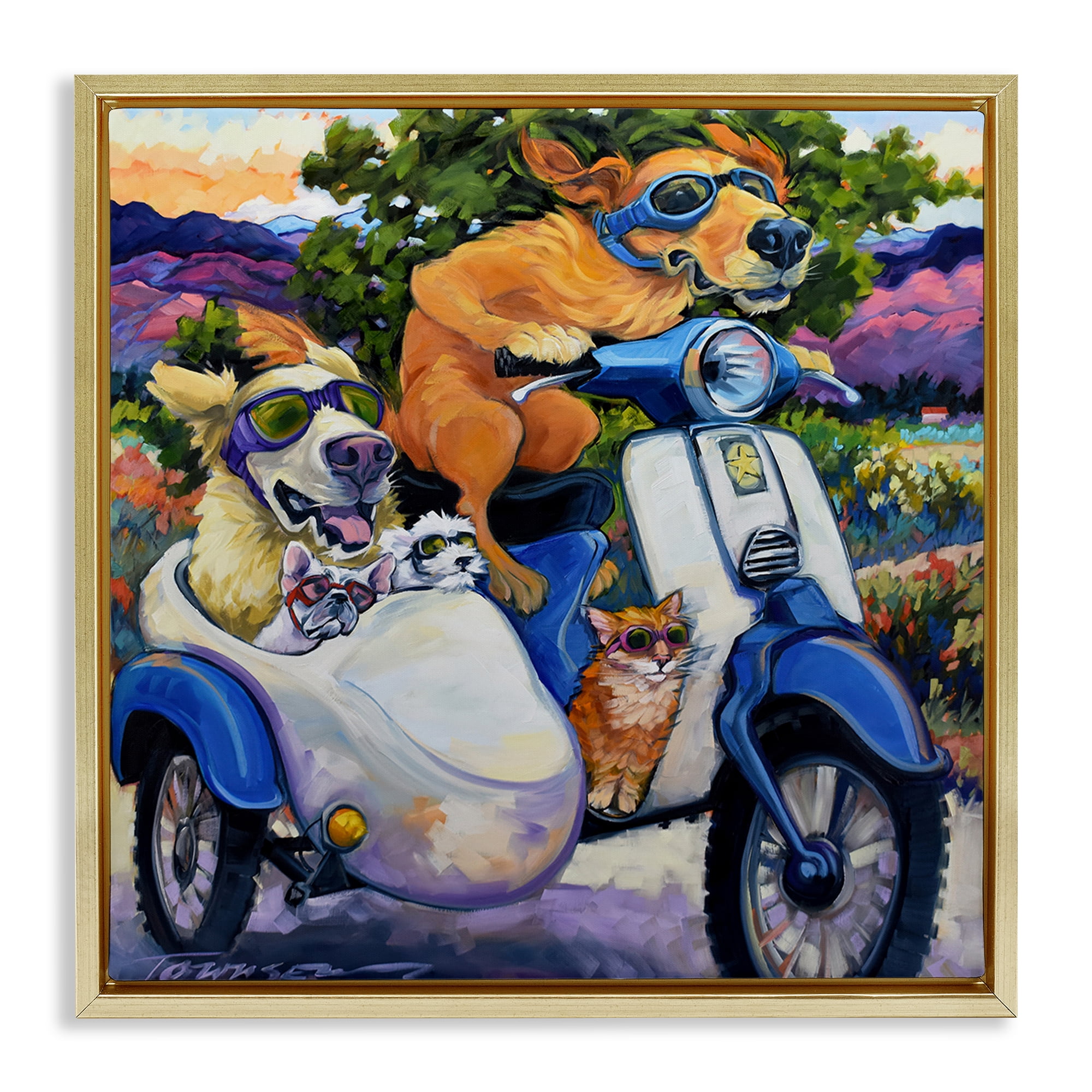 Stupell Industries All Doggled Up Sidecar Gold Framed Floater Canvas Wall Art, design by CR Townsend