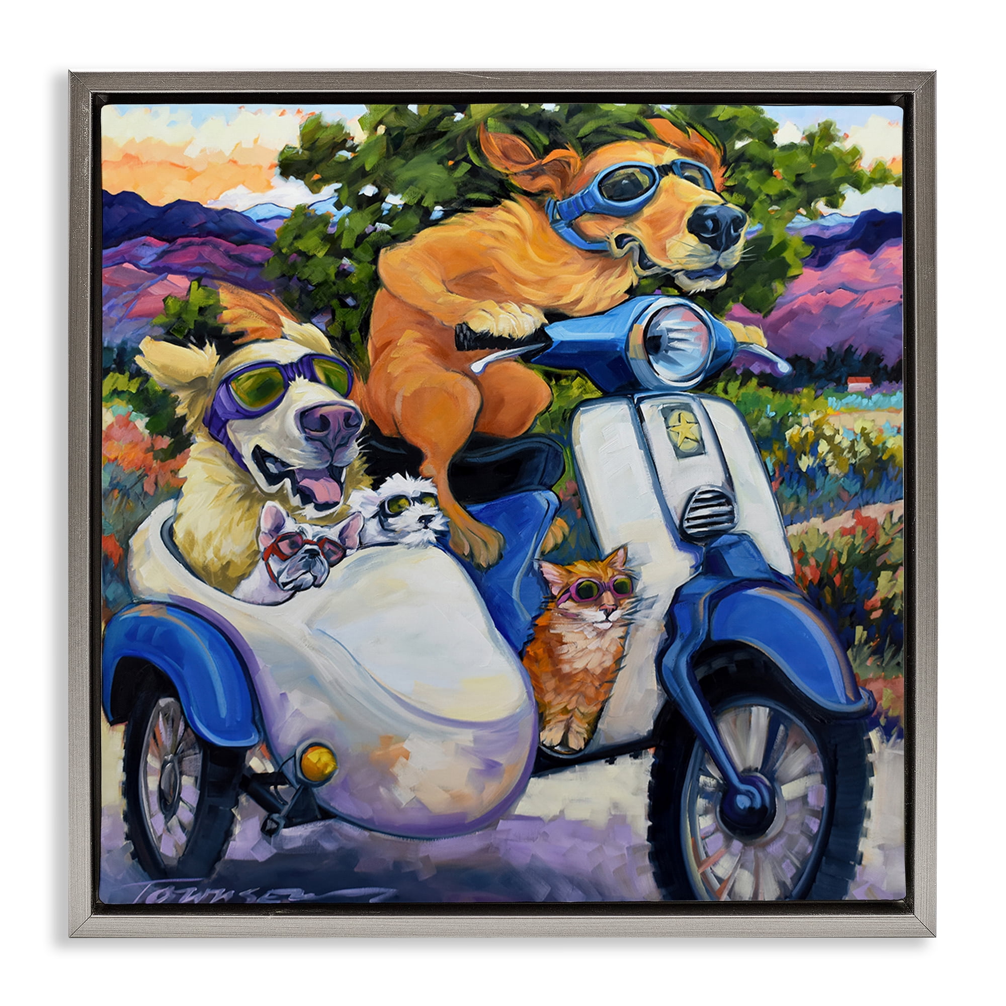 Stupell Industries All Doggled Up Sidecar Gray Framed Floater Canvas Wall Art, design by CR Townsend