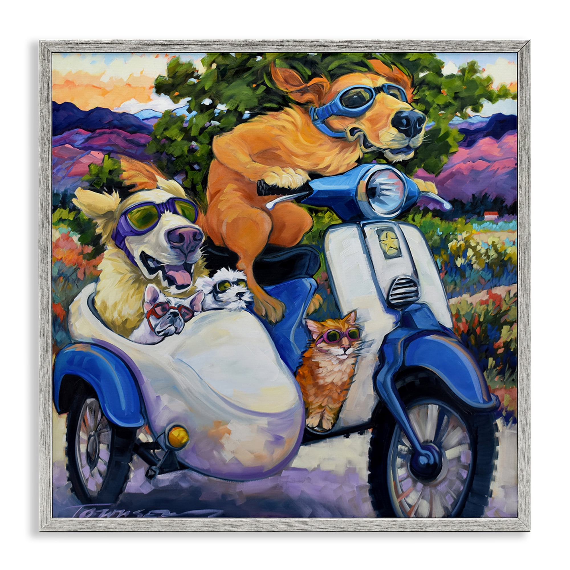 Stupell Industries All Doggled Up Sidecar Gray Framed Giclee Art, design by CR Townsend