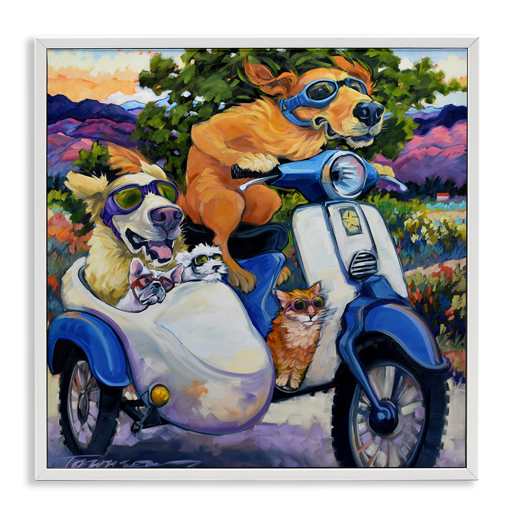Stupell Industries All Doggled Up Sidecar White Framed Giclee Art, design by CR Townsend