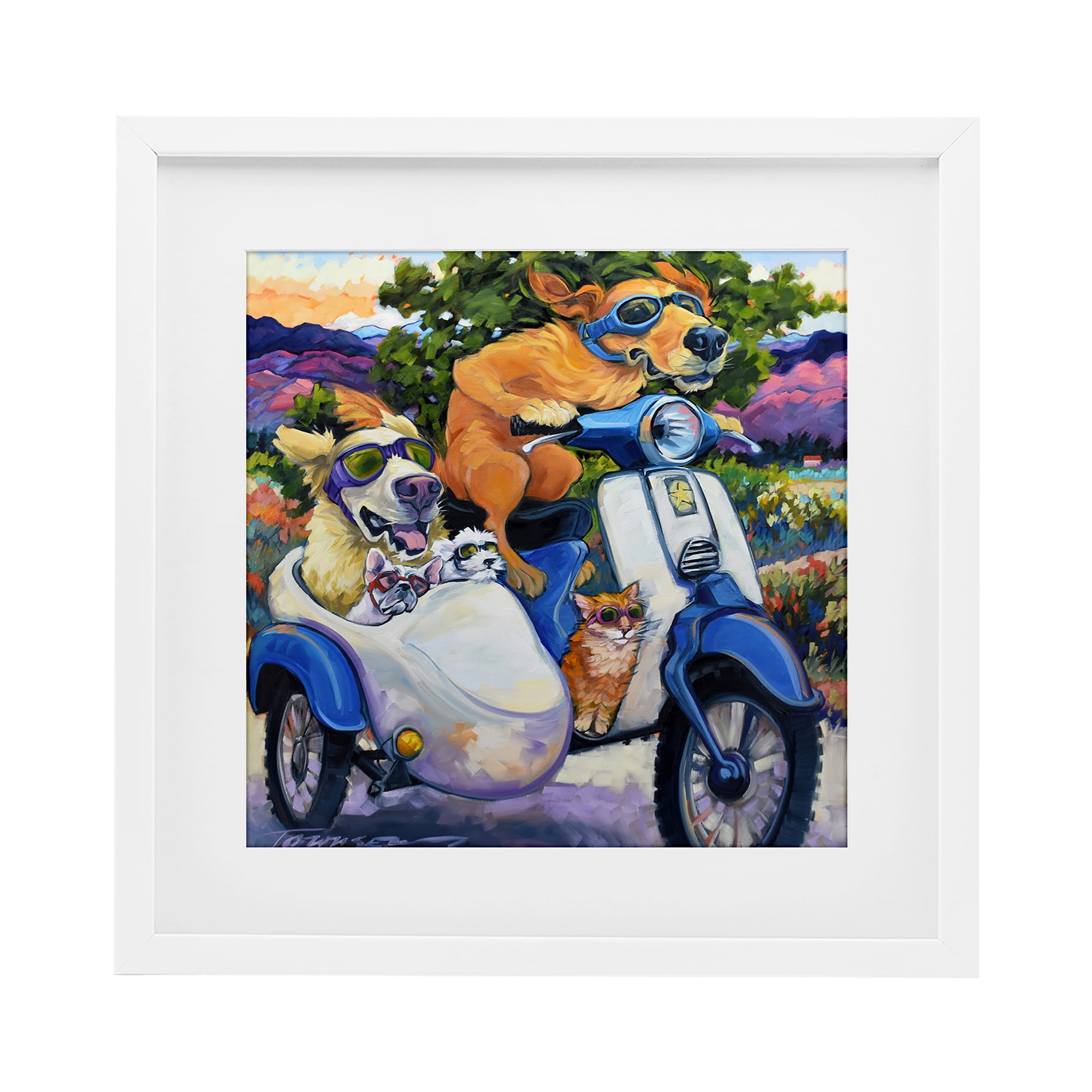 Stupell Industries All Doggled Up Sidecar White Framed Print Under Glass, design by CR Townsend