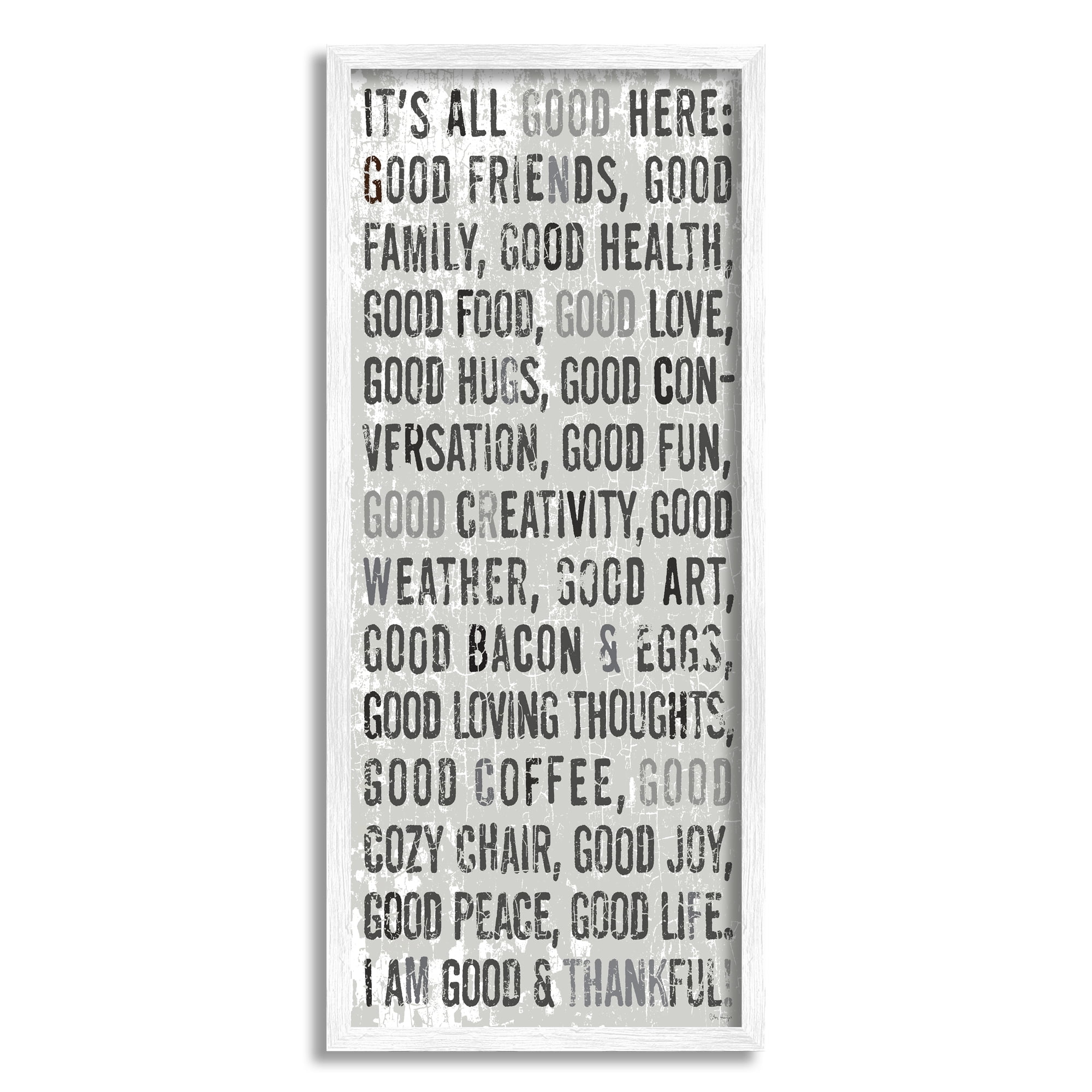 Stupell Industries All Good Here Phrases Inspirational Painting White Framed Art Print Wall Art, 13 x 30