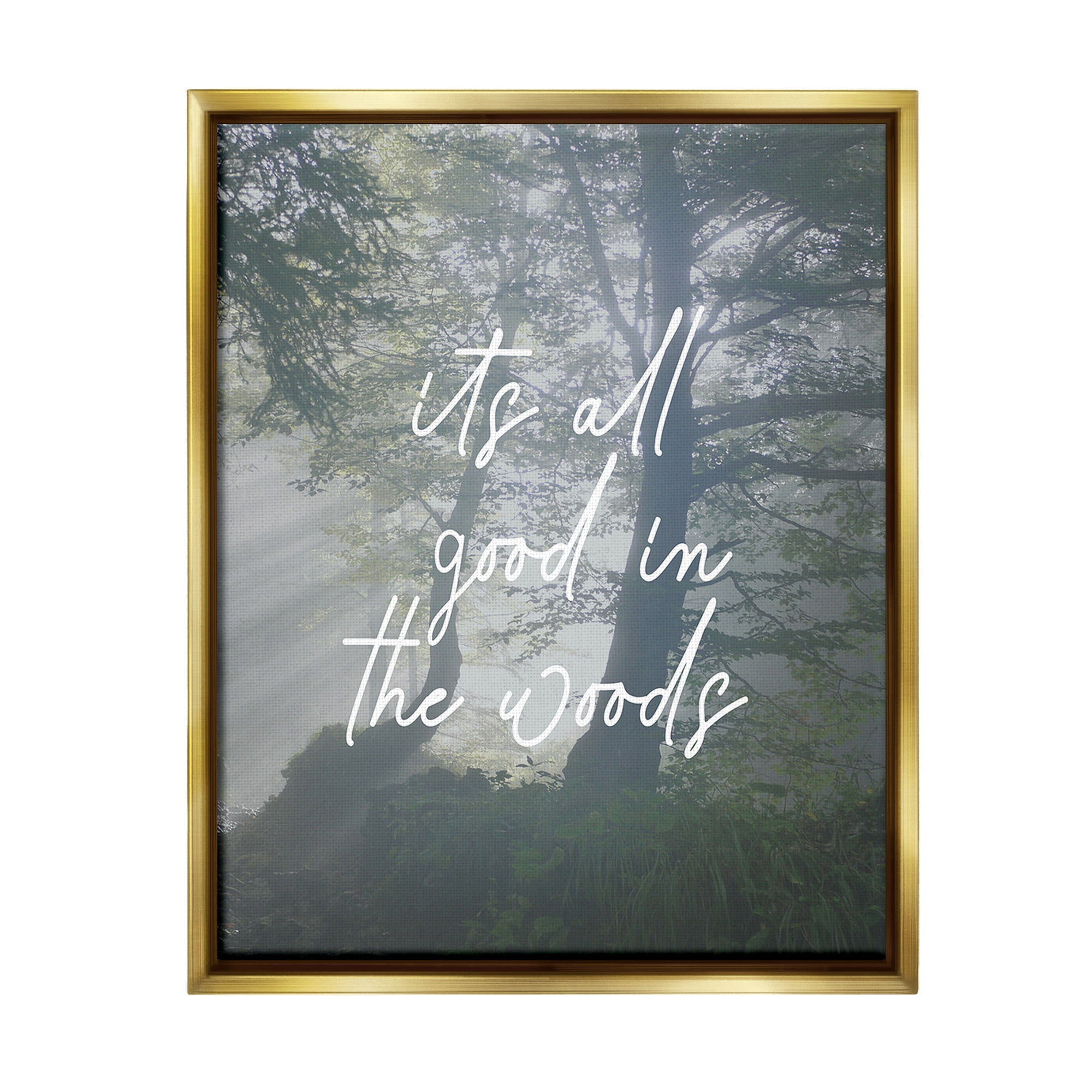 Stupell Industries All Good In Woods Landscape Painting Gold Floater Framed Canvas Art Print Wall Art, 17 x 21