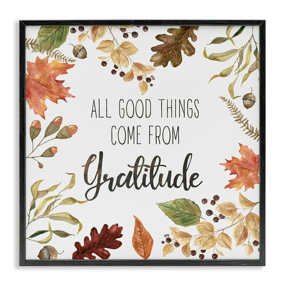 Stupell Industries All Good Things Graditude Botanical & Floral Painting Black Framed Art Prints Wall Art, 12 x 12