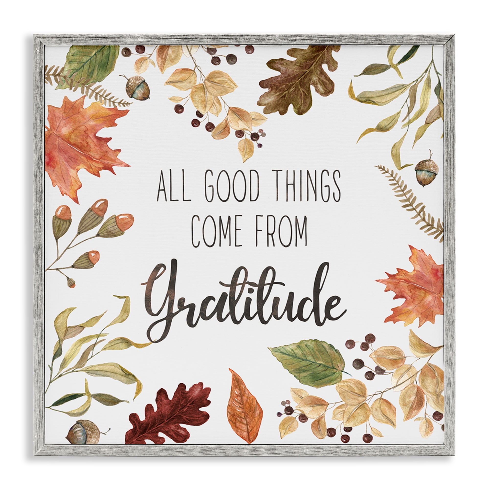 Stupell Industries All Good Things Graditude Botanical & Floral Painting Gray Framed Art Prints Wall Art, 24 x 24