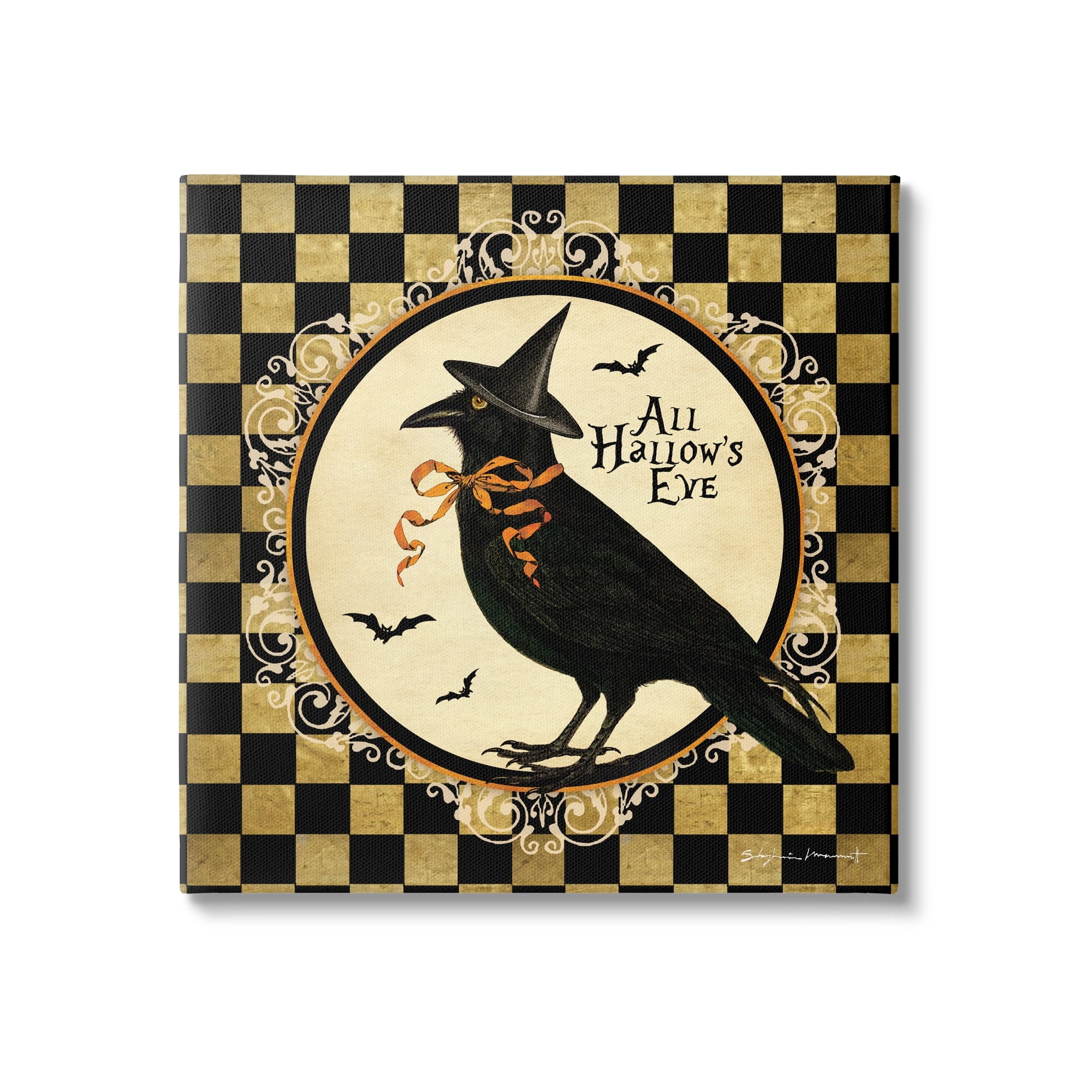 Stupell Industries All Hallow's Eve Halloween Crow Holiday Painting Gallery Wrapped Canvas Print Wall Art