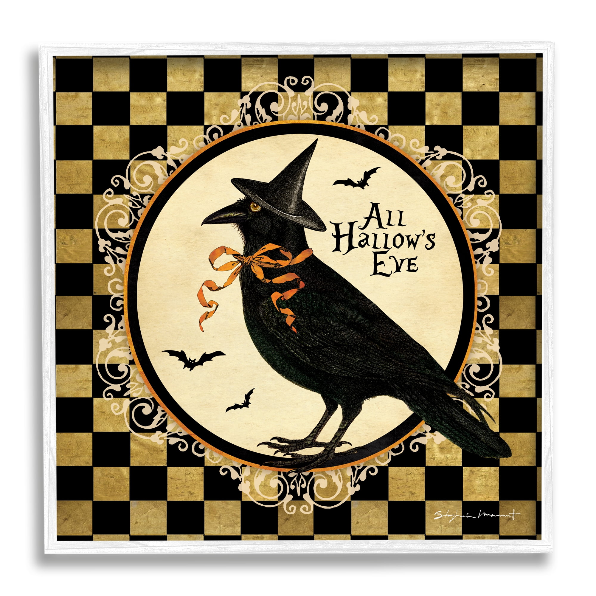 All Hallow's Eve Crow White Framed 17" x 17" Art Print