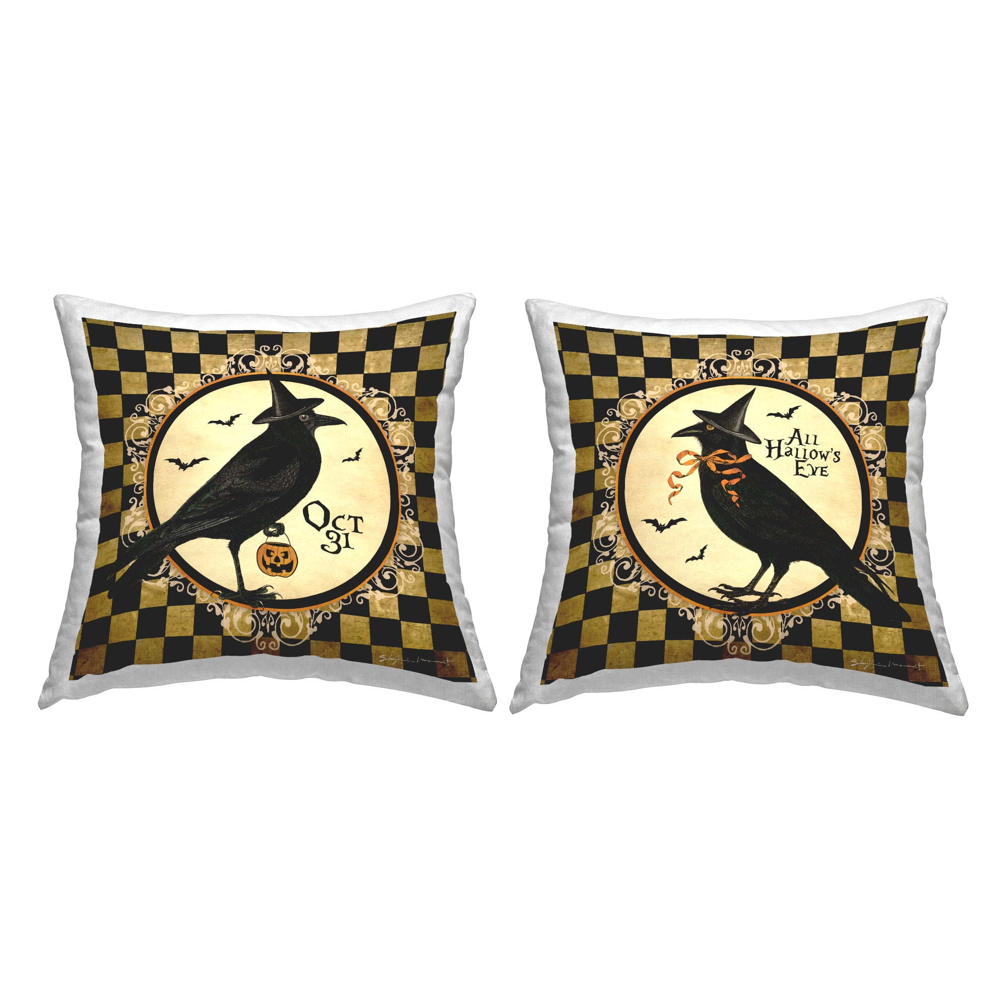 Stupell Industries All Hallow's Eve Halloween Crows Printed Throw Pillow Design by Stephanie Workman Marrott (Set of 2)