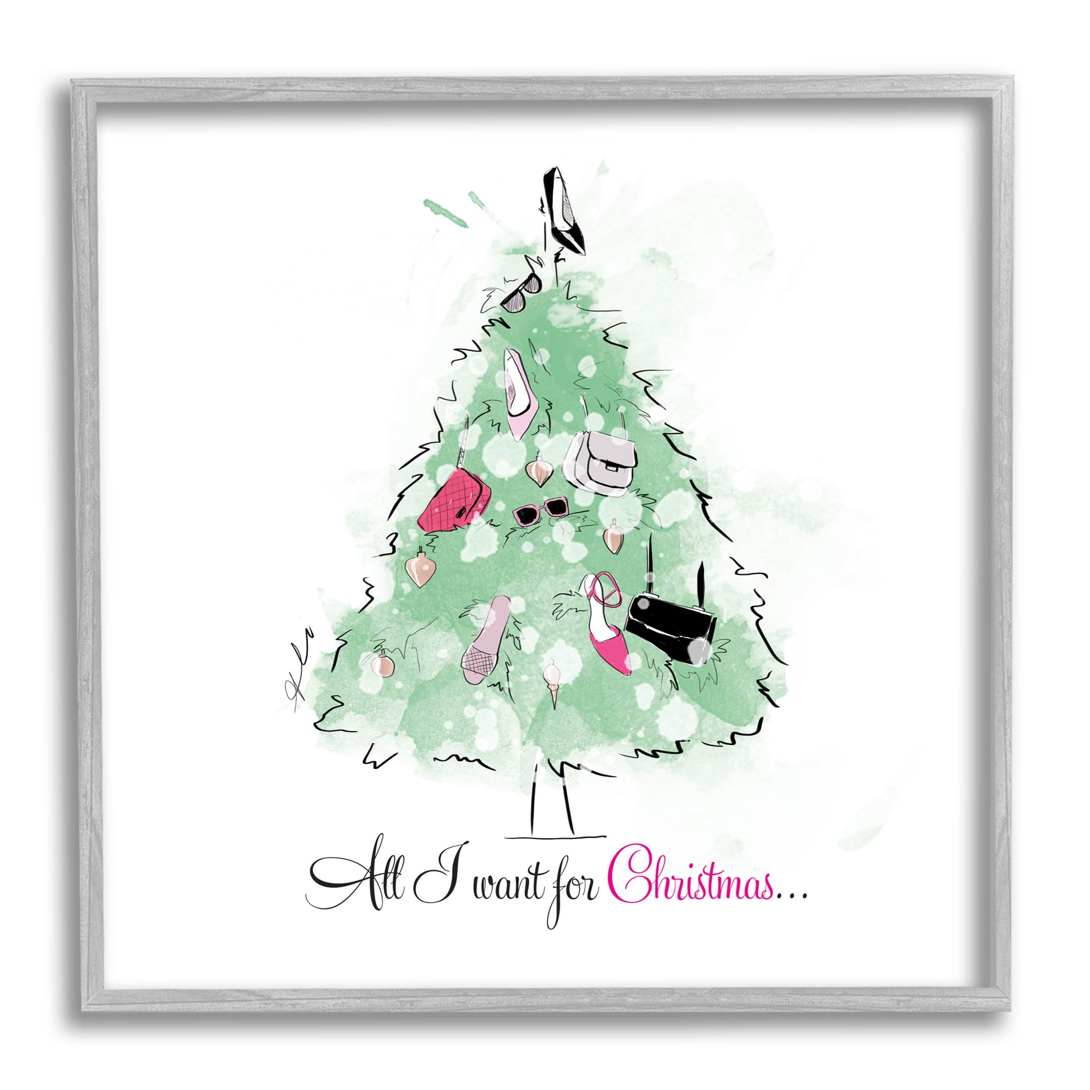 Stupell Industries All I want For Christmas Fashion Graphic Art Gray Framed Art Print Wall Art, Design by Alison Petrie