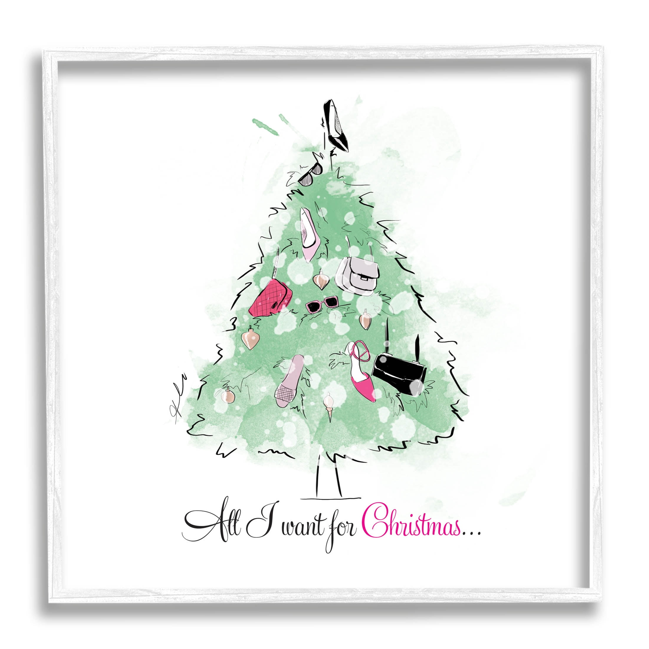 Stupell Industries All I want For Christmas Fashion Graphic Art White Framed Art Print Wall Art, Design by Alison Petrie
