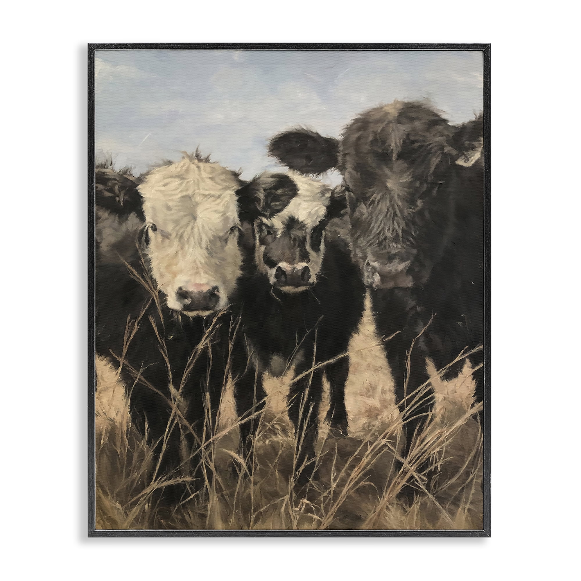 Stupell Industries All In Cow Family Animals Painting Black Framed Art Print Wall Art, 24 x 30