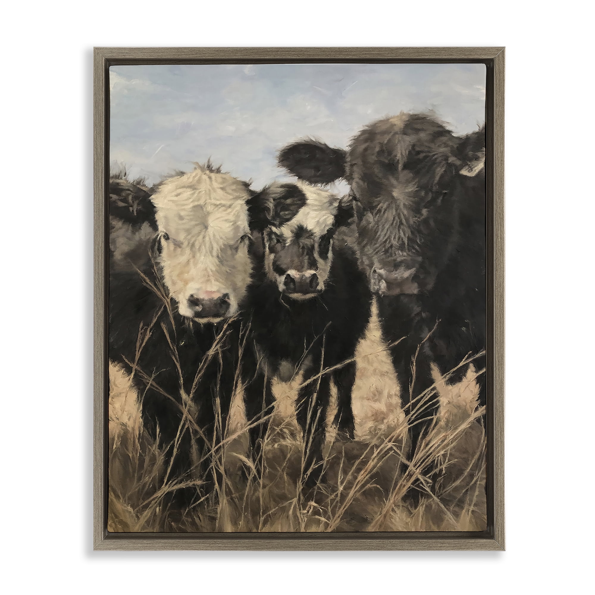 Stupell Industries All In Cow Family Animals Painting Brown Floater Framed Canvas Art Print Wall Art, 25 x 31