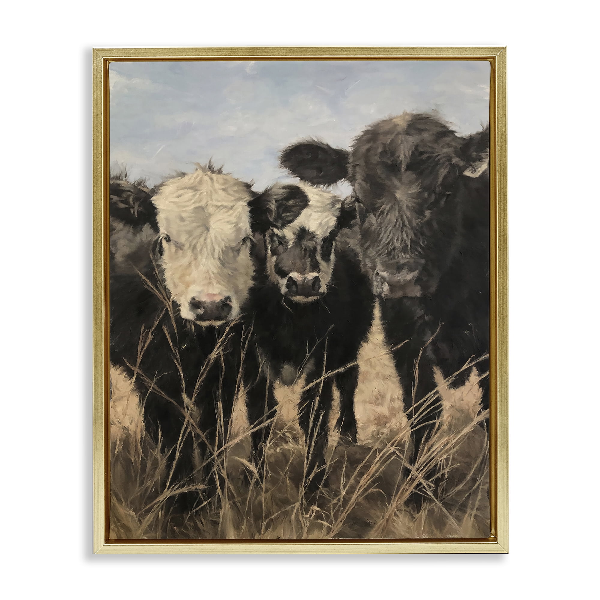 Stupell Industries All In Cow Family Animals Painting Gold Floater Framed Canvas Art Print Wall Art, 25 x 31