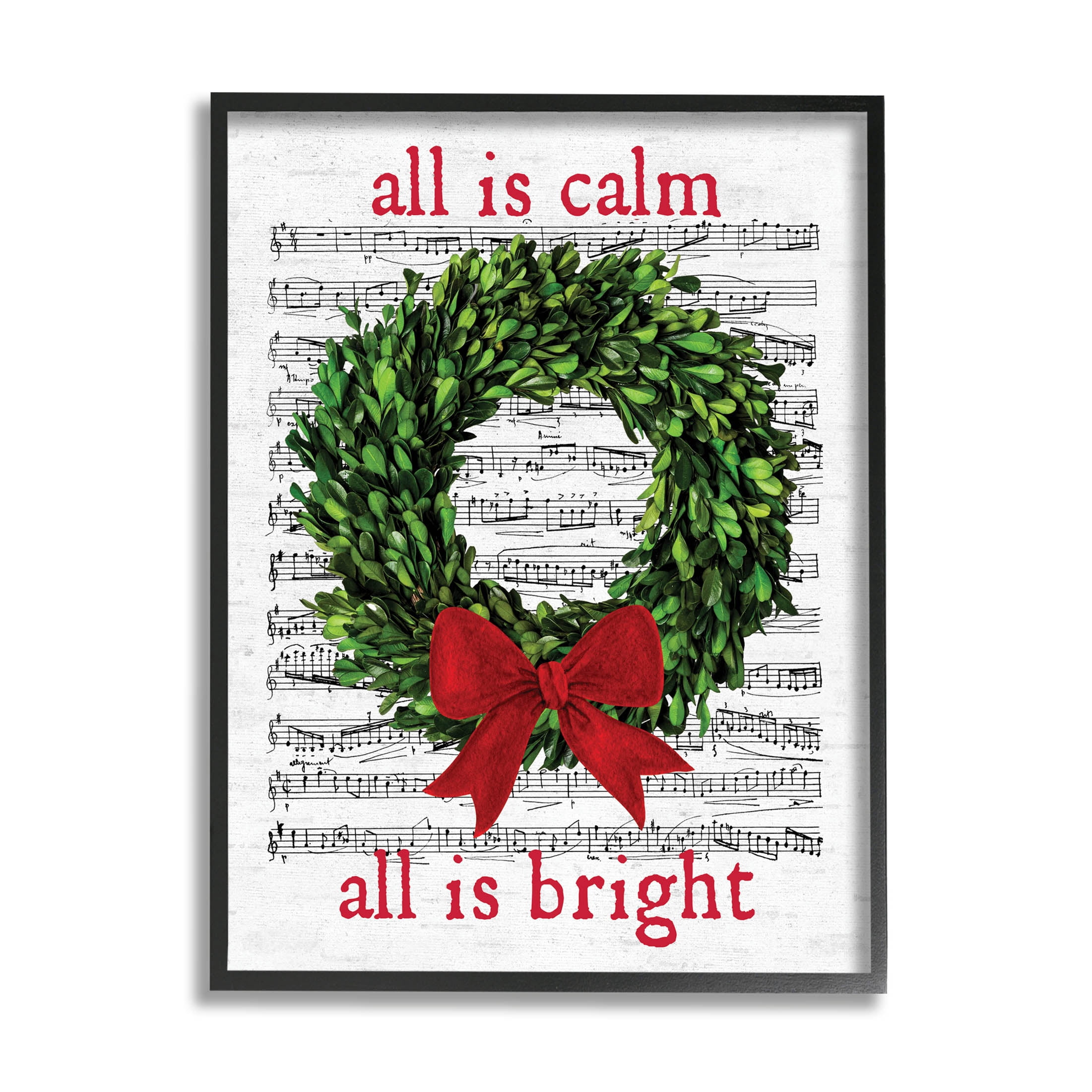 Stupell Industries All Is Calm Christmas Song Graphic Art Black Framed Art Print Wall Art, Design by Lettered and Lined