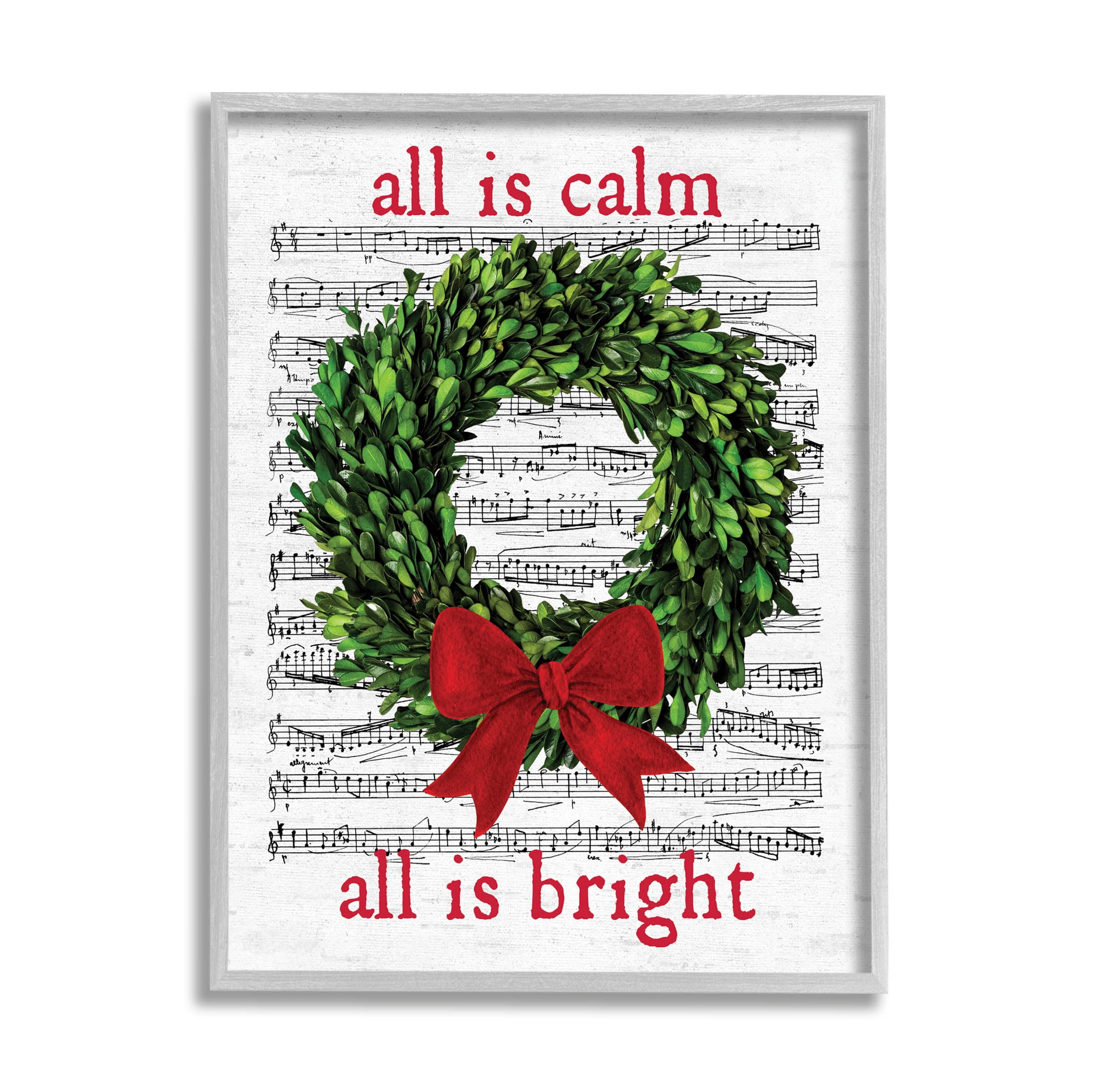 Stupell Industries All Is Calm Christmas Song Graphic Art Gray Framed Art Print Wall Art, Design by Lettered and Lined