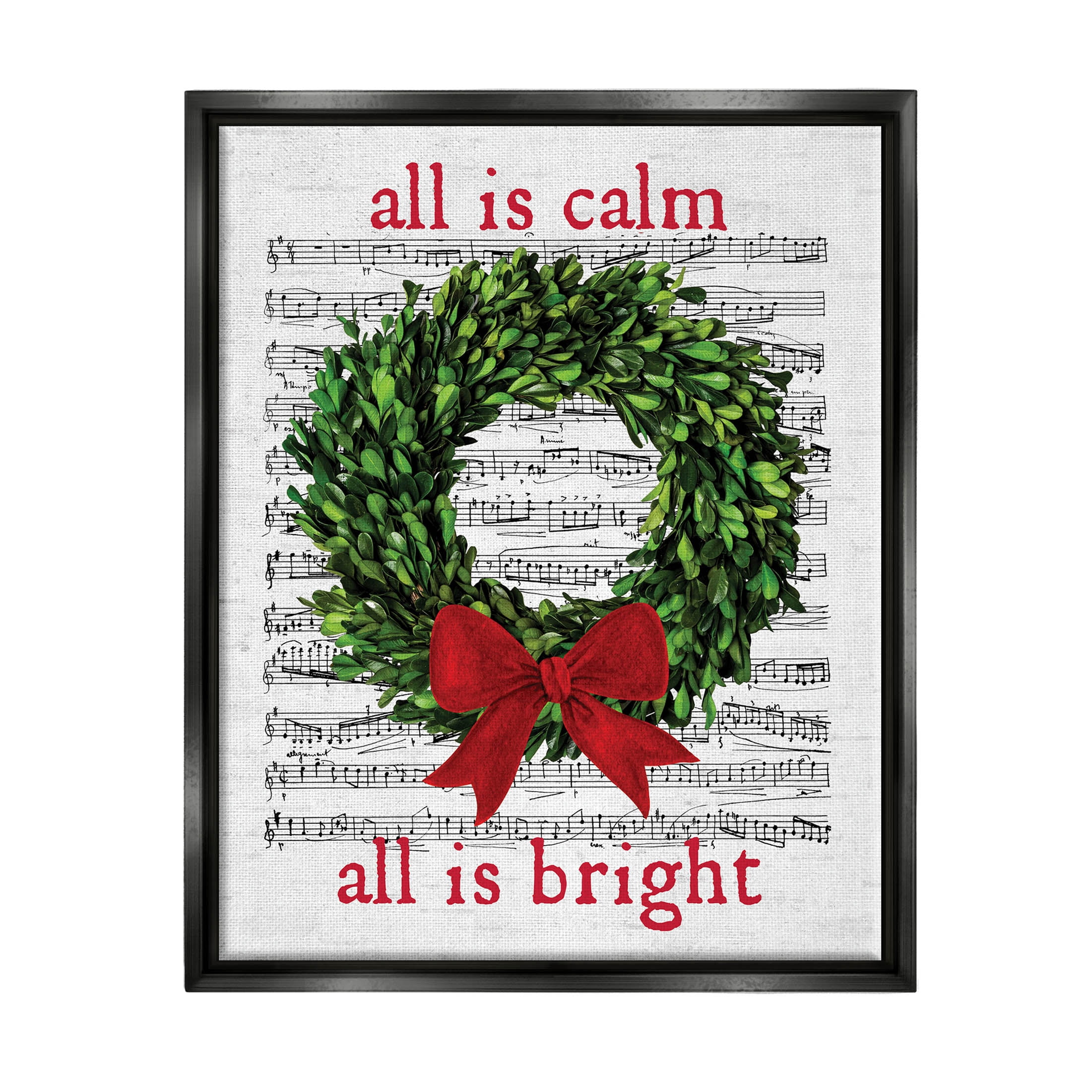 Stupell Industries All Is Calm Christmas Song Graphic Art Jet Black Floating Framed Canvas Print Wall Art, Design by Lettered and Lined