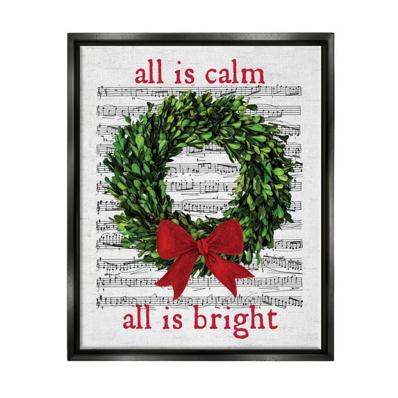 Stupell Industries All Is Calm Christmas Song Graphic Art Jet Black Floating Framed Canvas Print Wall Art, Design by Lettered and Lined