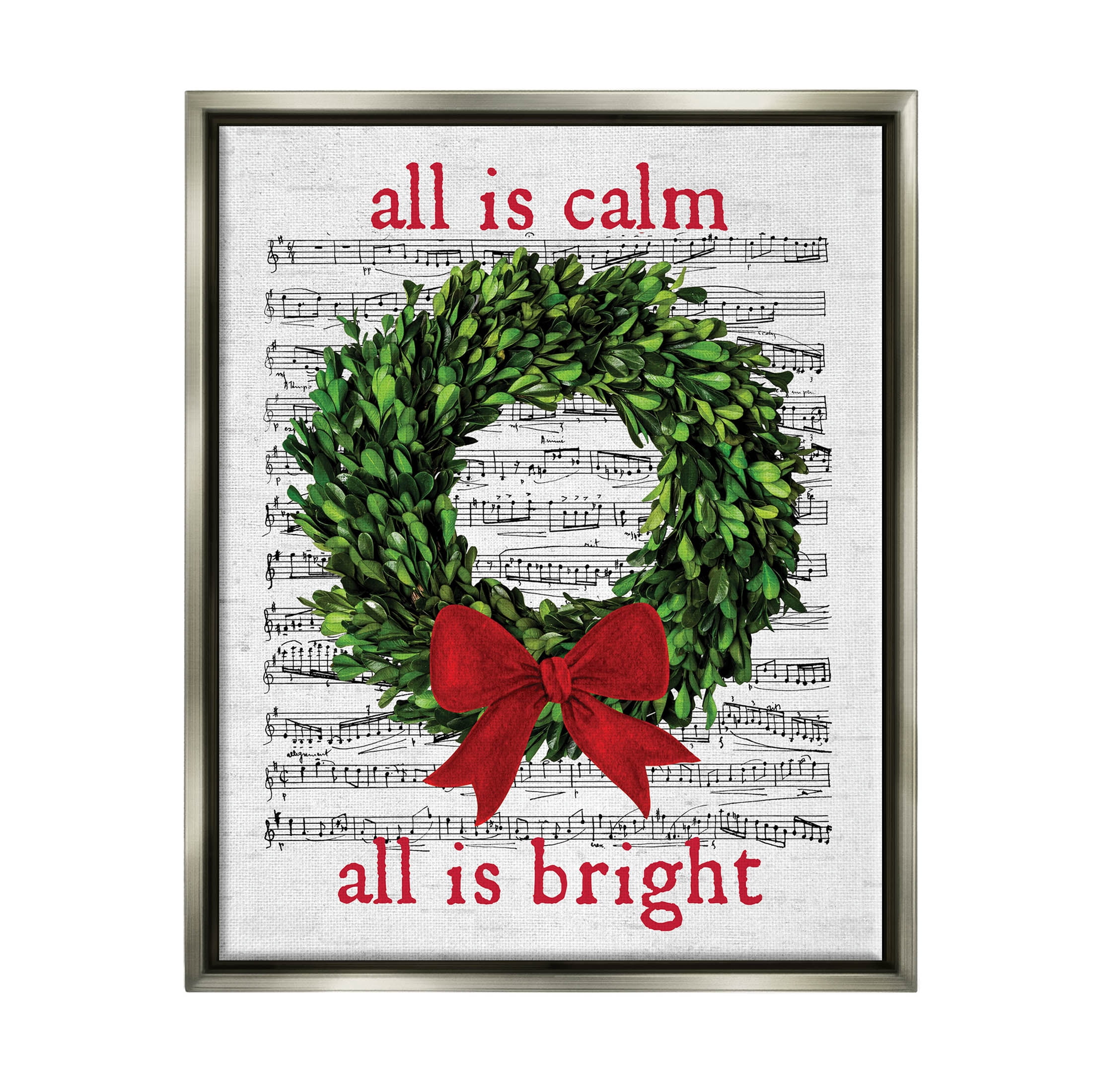Stupell Industries All Is Calm Christmas Song Graphic Art Luster Gray Floating Framed Canvas Print Wall Art, Design by Lettered and Lined