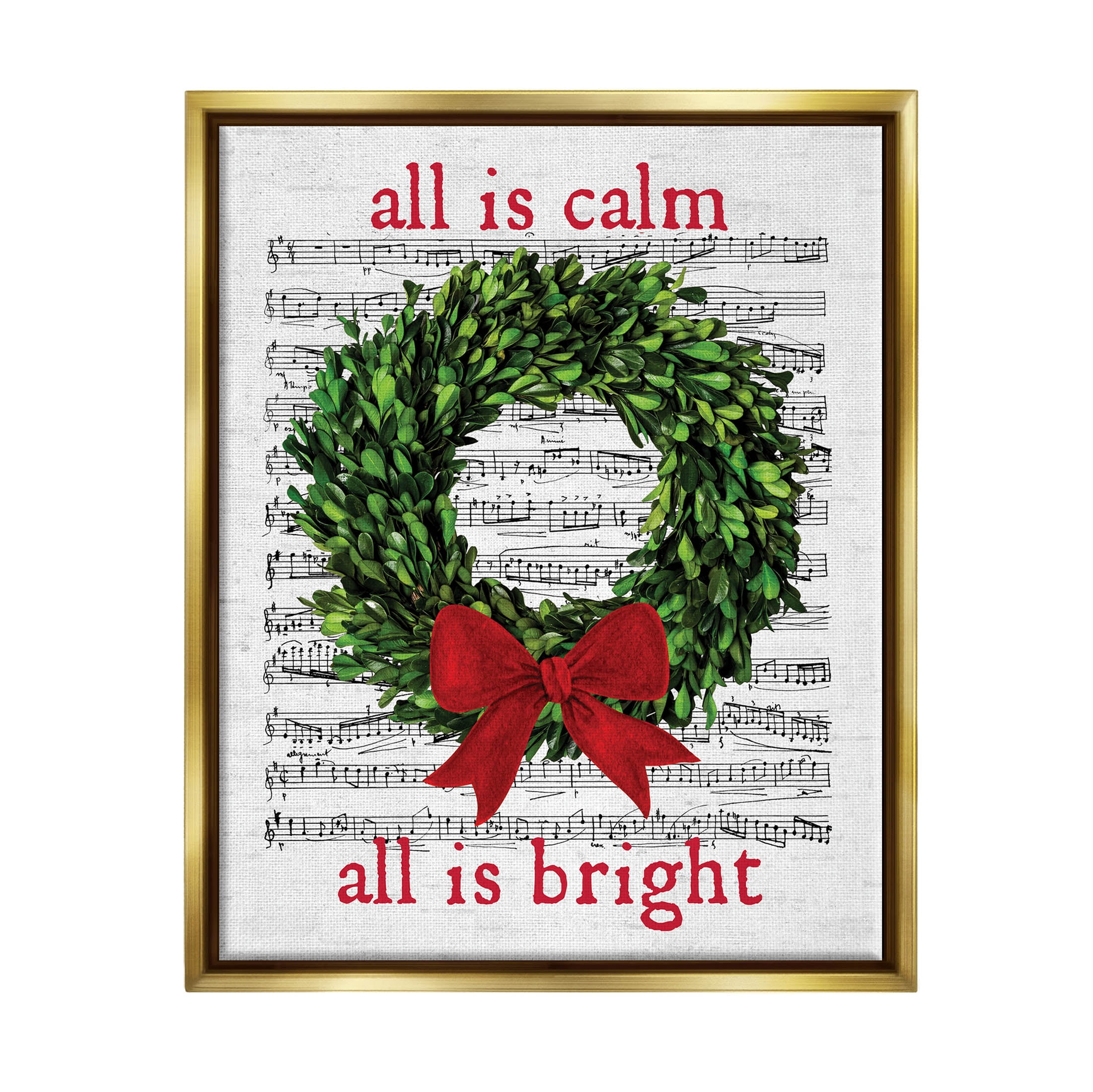 Stupell Industries All Is Calm Christmas Song Graphic Art Metallic Gold Floating Framed Canvas Print Wall Art, Design by Lettered and Lined