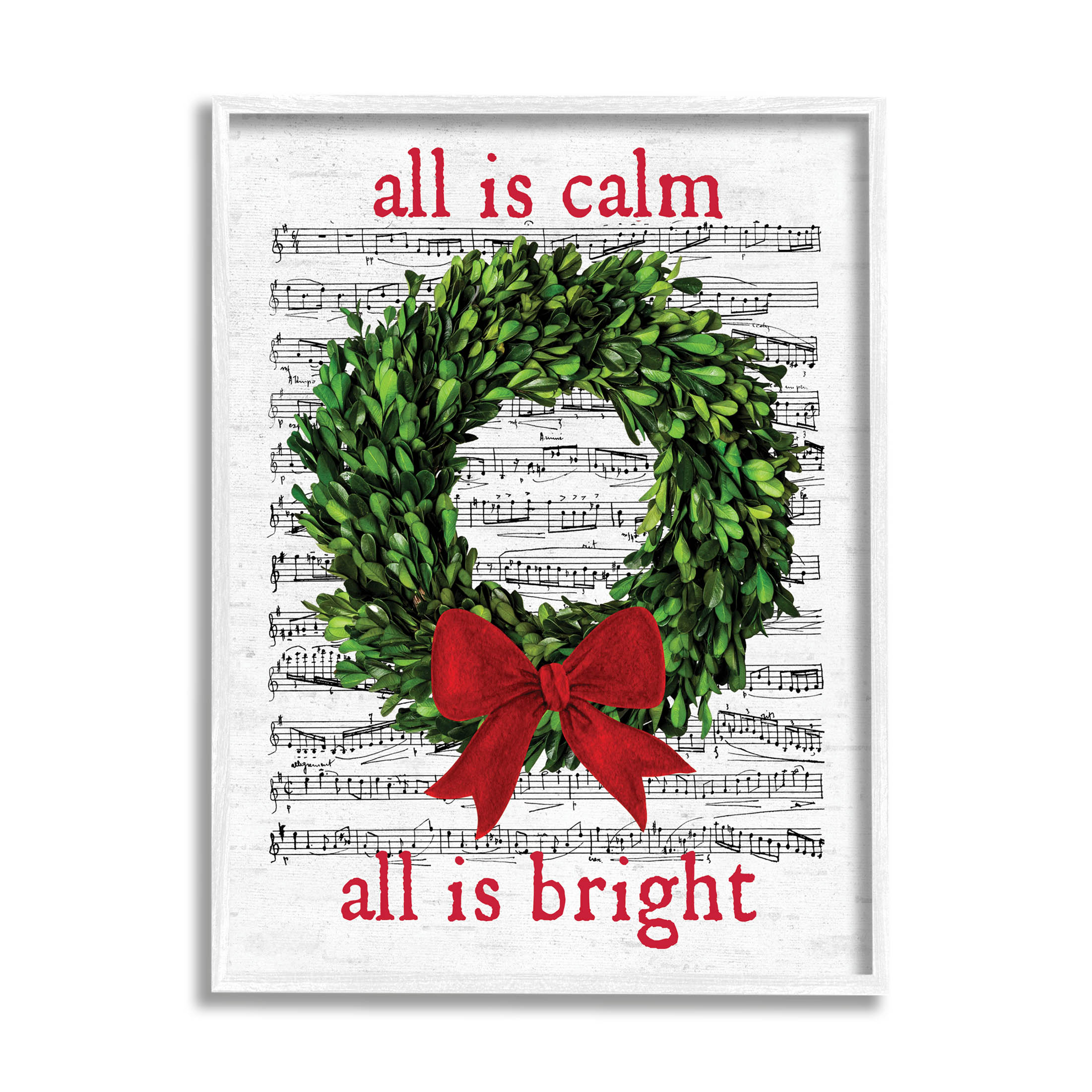 Stupell Industries All Is Calm Christmas Song Graphic Art White Framed Art Print Wall Art, Design by Lettered and Lined