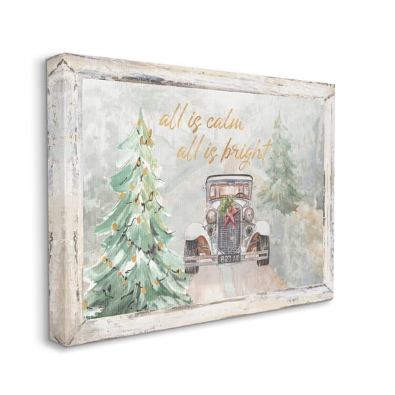 Stupell Industries All Is Calm Phrase Vintage Christmas Country Road Holiday Painting Gallery Wrapped Canvas Art Print Wall Art, 24 x 30