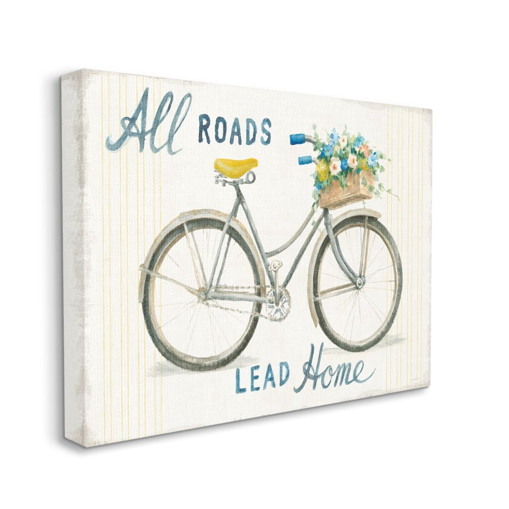Stupell Industries All Roads Lead Home Bicycle Flower Basket Cottage Quote Canvas Wall Art Design by Danhui Nai, 24" x 30"