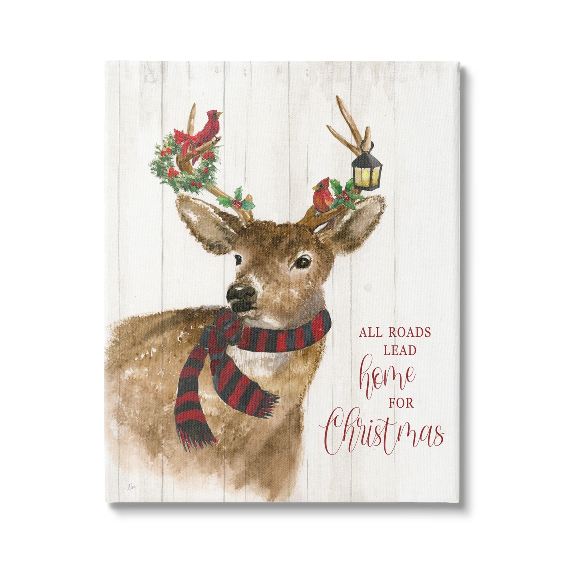 Stupell Industries All Roads Lead Home Christmas Deer Holiday Painting Gallery Wrapped Canvas Print Wall Art