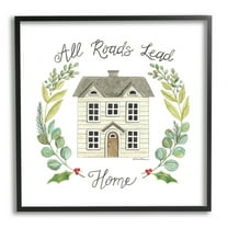 Stupell Industries All Roads Lead Home Cottage Botanical Border Graphic Art Black Framed Art Print Wall Art, Design by Deb Strain